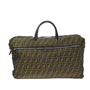 FENDI Zucca Rolling Duffel Bag Trolley Case Canvas Leather Brown SHW 70KB650